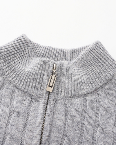 Roman | Chunky knit Herren Chasmere Pullover mit Kabelstrickmuster & Halb Reißverschluss Kragen
