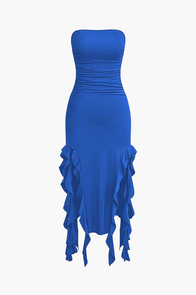 Sofia | Elegantes Bandeau-Maxikleid mit Volant-Details – Zeitlose Raffinesse