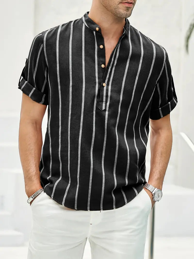 Samuel | Kurzarm-Henley-Sommerhemd mit Streifenmuster