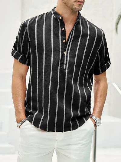 Samuel | Kurzarm-Henley-Sommerhemd mit Streifenmuster