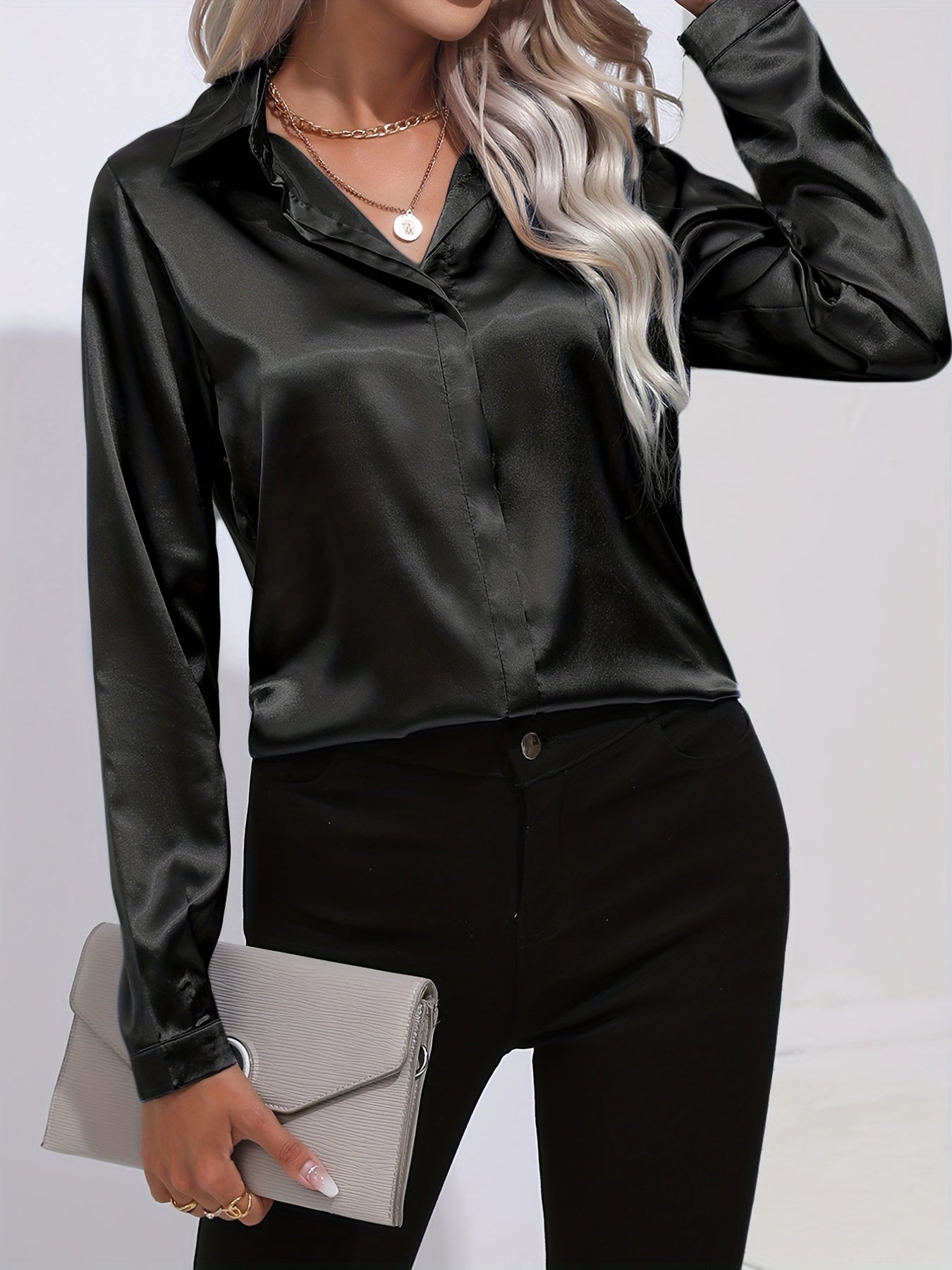 Irene | Elegantes Satin-Hemd mit langen Ärmeln für Damen