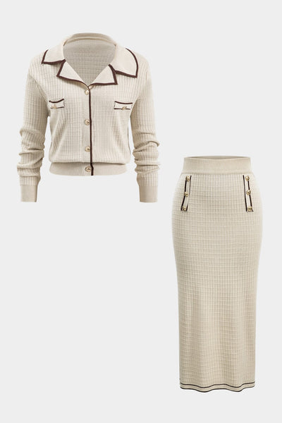 Mia | Klassisches Strick-Zweiteiler-Set mit Blazer-Cardigan & Bleistiftrock