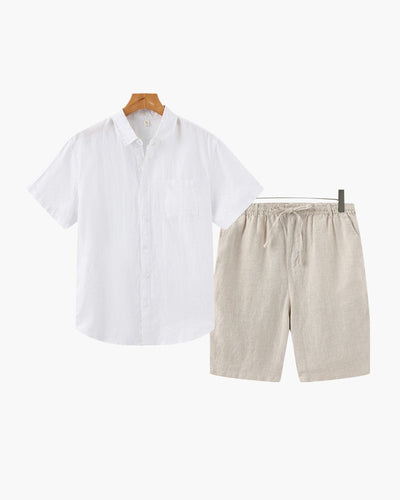 Axel | 2-teiliges Herren Sommer Leinen-Set mit Kurzarmhemd & Shorts