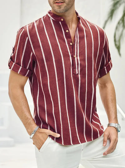 Samuel | Kurzarm-Henley-Sommerhemd mit Streifenmuster