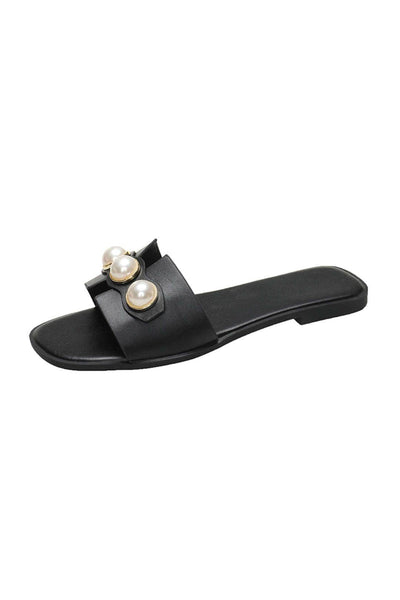 Ellie | Leichtgewicht Leder Designer Slides mit Riesig Perlenverzierung