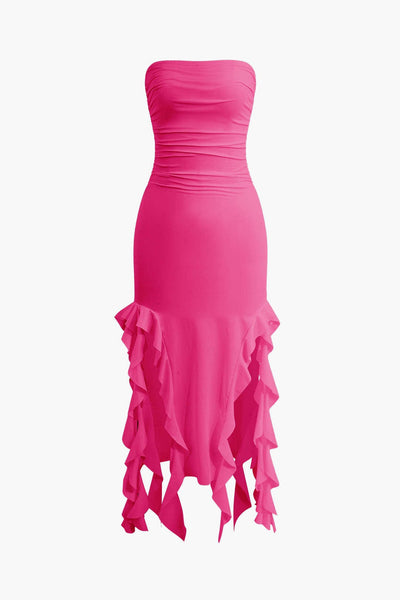 Sofia | Elegantes Bandeau-Maxikleid mit Volant-Details – Zeitlose Raffinesse