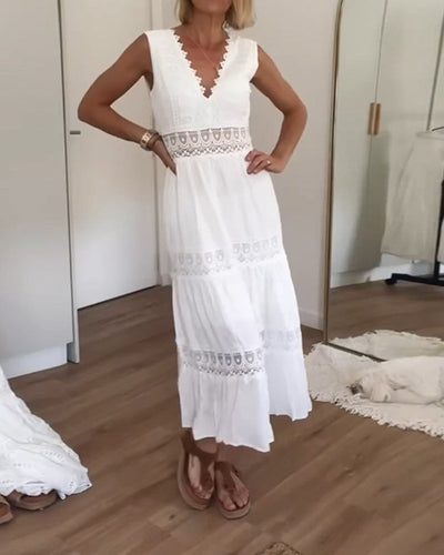 Elegantes Midi Sommerkleid mit Spitze & V-Ausschnitt – Feminin & Luftig