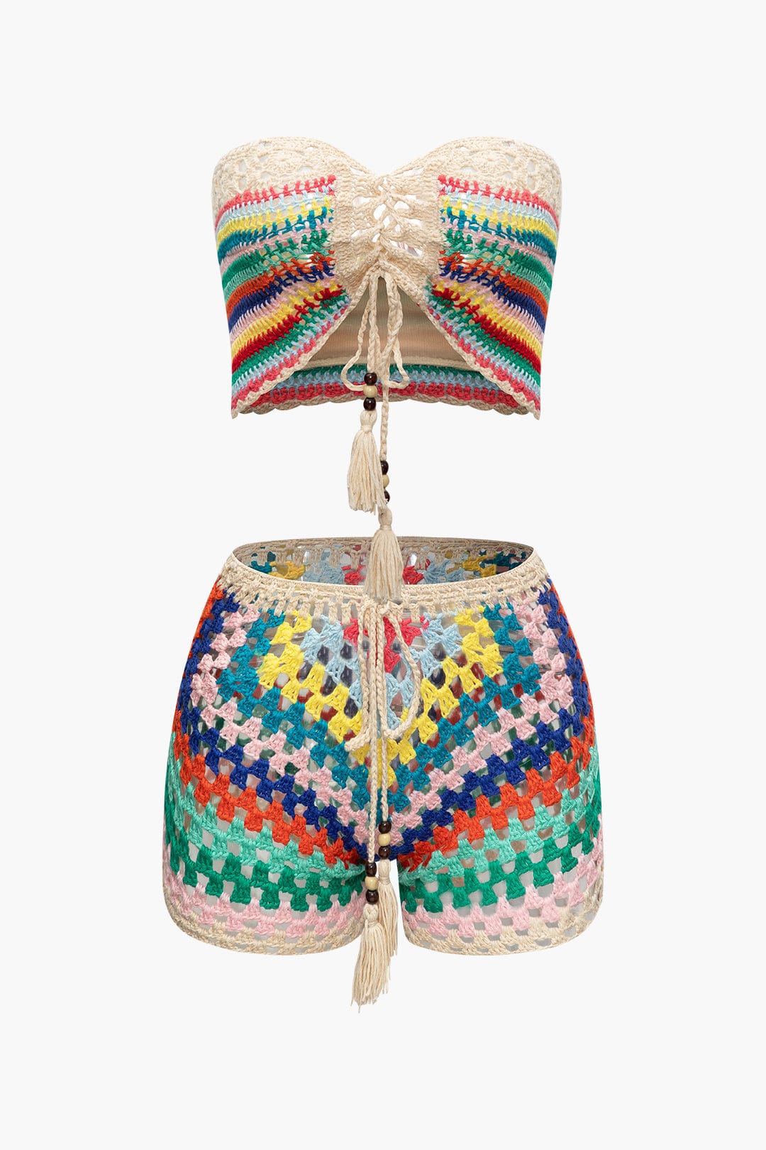 Naila | Boho-Strick-Zweiteiler mit Bustier & Shorts