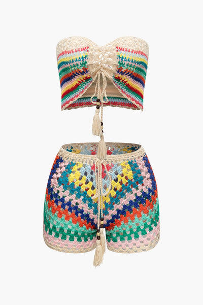 Naila | Boho-Strick-Zweiteiler mit Bustier & Shorts