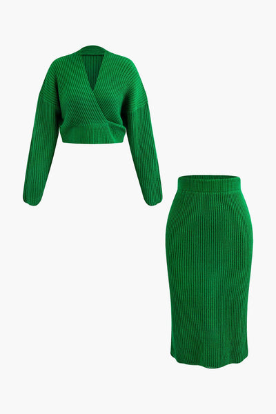 Klara | Elegantes Strick-Set mit Wickel-Oberteil & Bleistiftrock