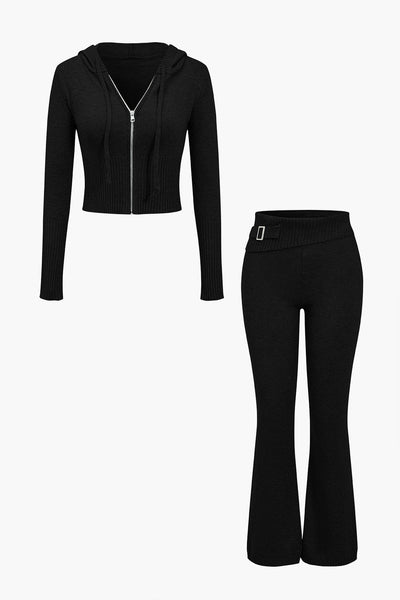 Ava | Strick-Set mit Kapuzenjacke & Schlaghose