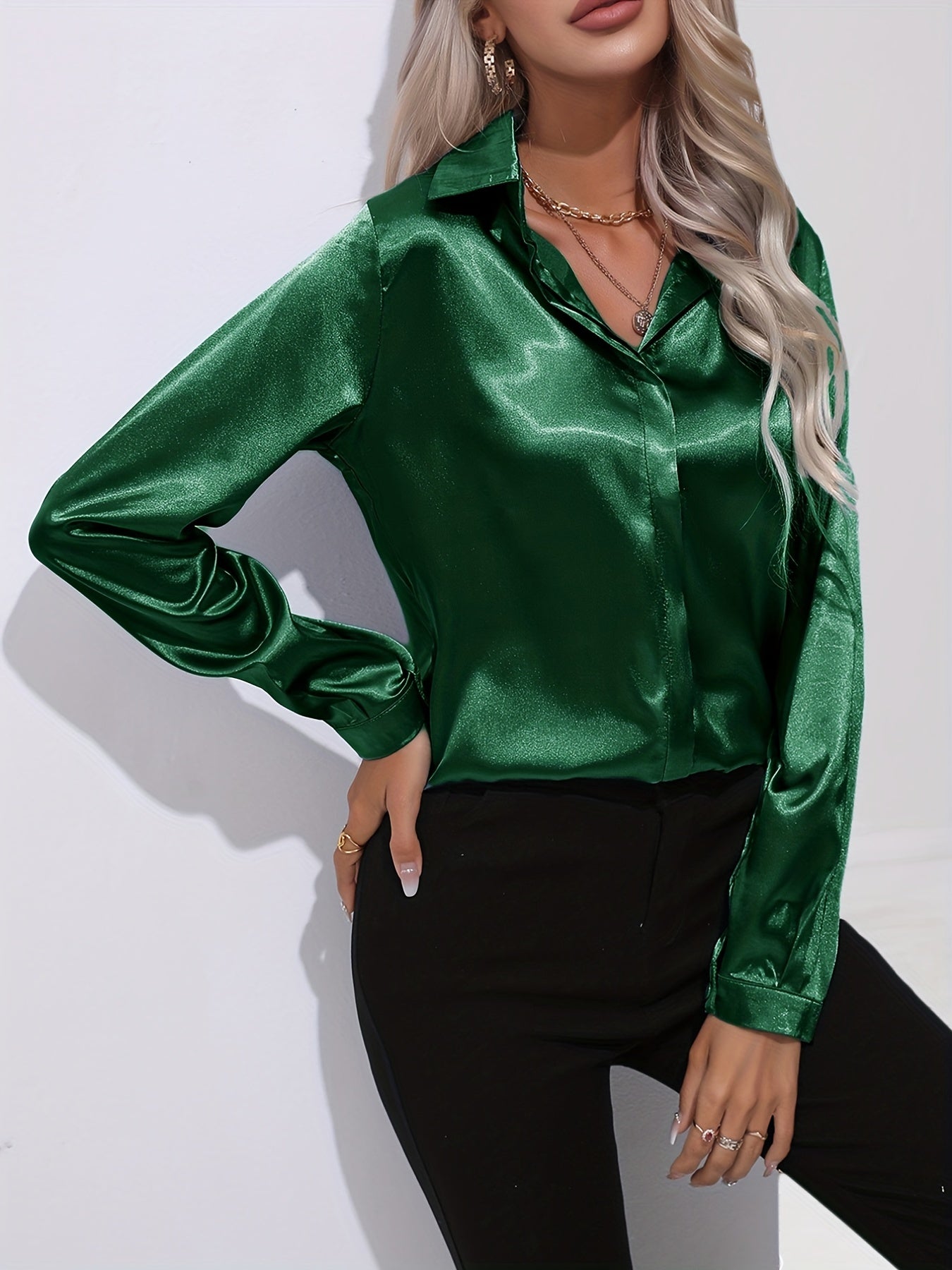 Irene | Elegantes Satin-Hemd mit langen Ärmeln für Damen