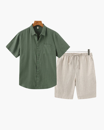 Axel | 2-teiliges Herren Sommer Leinen-Set mit Kurzarmhemd & Shorts