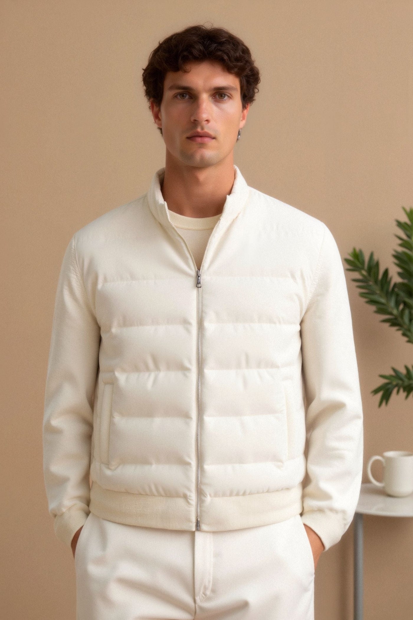 Luca – Moderne Herren-Steppjacke in Cremeweiß und Grau