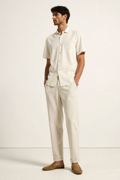 Killian | Beige Herren-Hose mit elastischem Bund und Knopfverschluss
