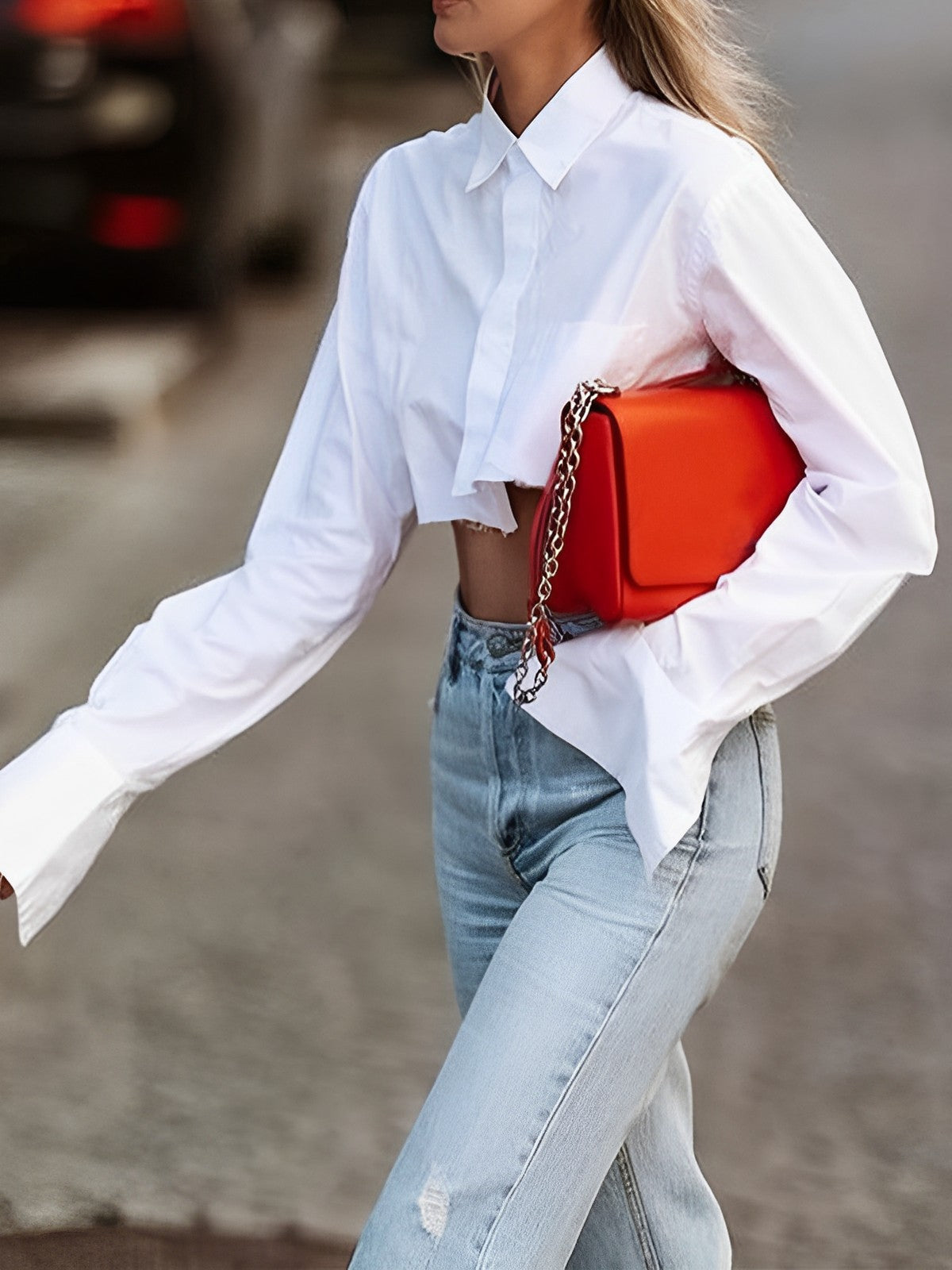 Cropped Damenbluse mit Raw Cut – Modern, Urban & Statementstark