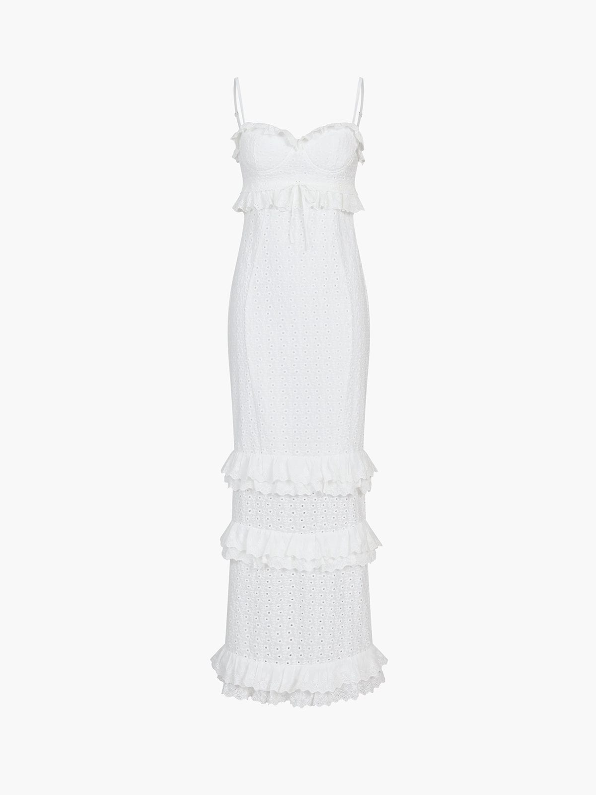 Hanna | Romantisches Spitzenkleid mit Rüschen – Feminine Eleganz in Weiß