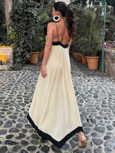 Adeltraud | Fließendes V-neck Maxi-Kleid mit kontrastreichen Details