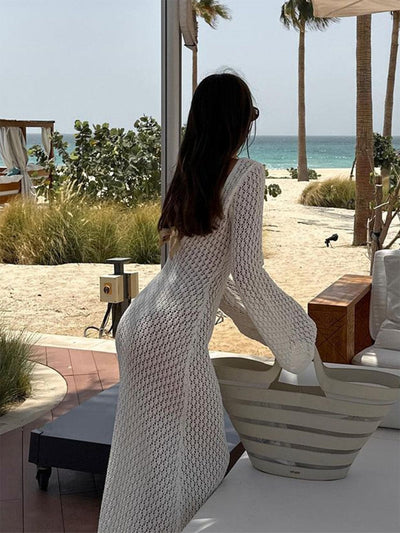 Greta | V-Ausschnitt Gehäkeltes Maxikleid mit Glockenärmeln  – Boho-Chic für den Sommer