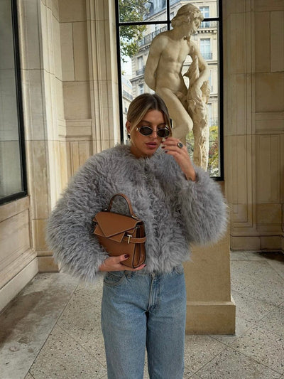 Manteau Court en Fausse Fourrure Élégant