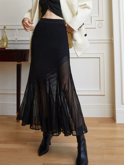 Annerose | Eleganter Plissee-Midirock aus transparentem Chiffon mit blickdichtem Unterrock
