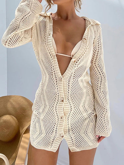 Elina | Häkel-Strandkleid mit Knopfleiste in Crème