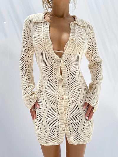 Elina | Häkel-Strandkleid mit Knopfleiste in Crème