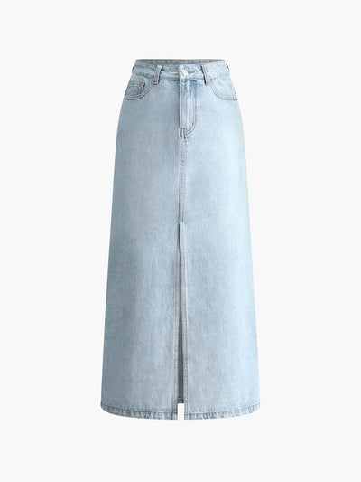 Sofia | Damen Midirock aus Denim mit Frontschlitz