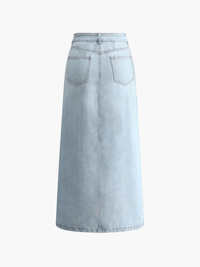 Sofia | Damen Midirock aus Denim mit Frontschlitz