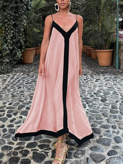 Adeltraud | Fließendes V-neck Maxi-Kleid mit kontrastreichen Details