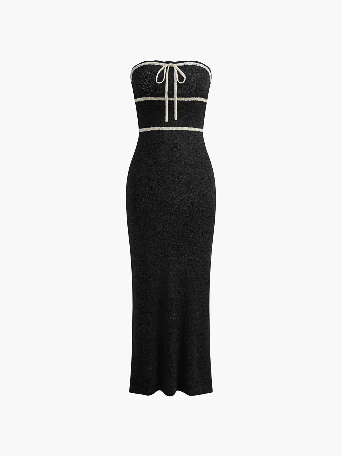 Amelie | Schulterfreies Bouclé-Kleid in Crème mit Kontrastpaspeln