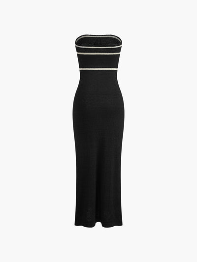 Amelie | Schulterfreies Bouclé-Kleid in Crème mit Kontrastpaspeln