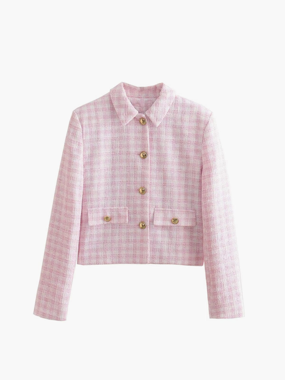 Lotte | Rosa Tweed Topjacke mit goldenen Knöpfen für Damen