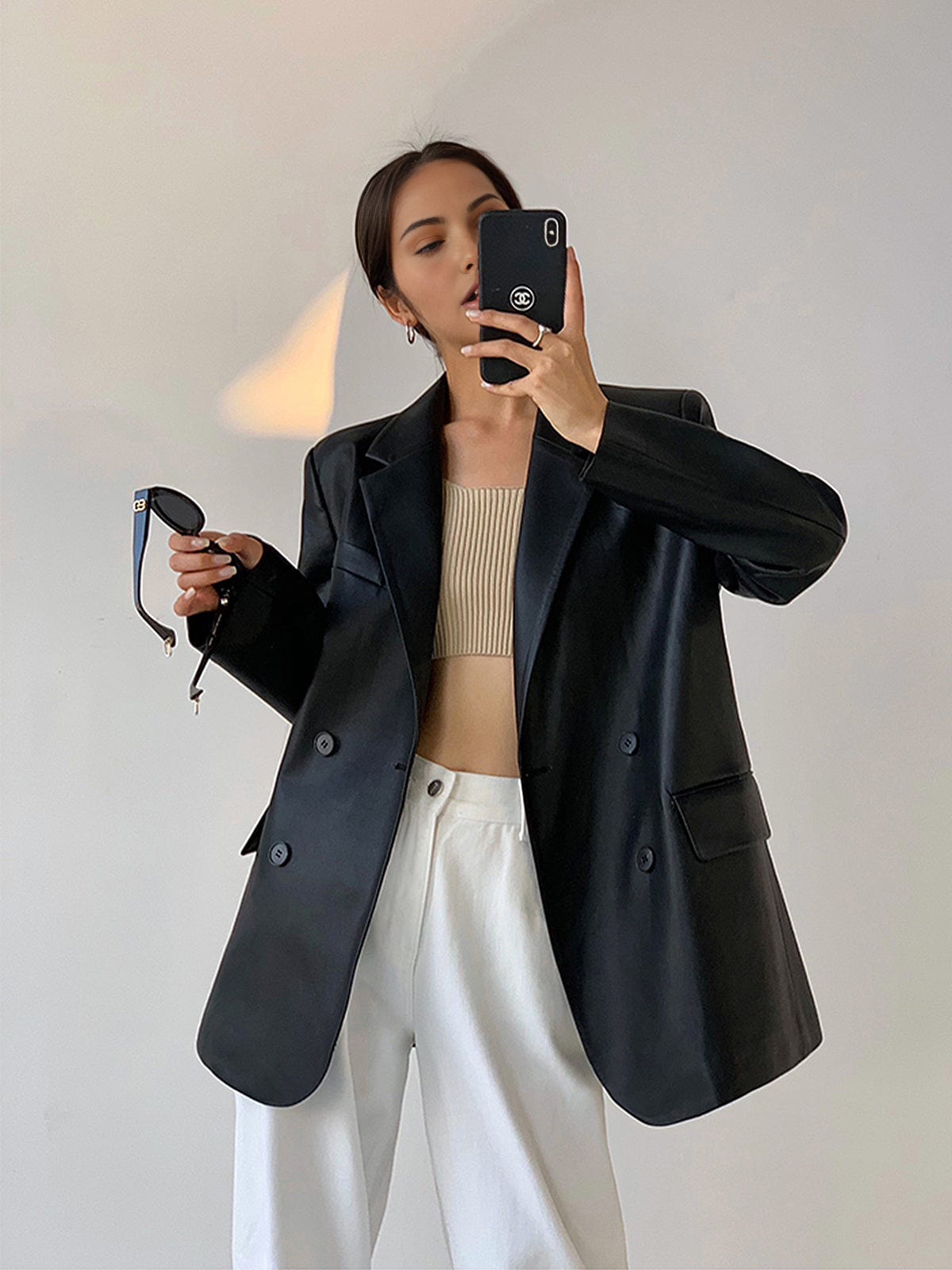 Tessa | Legerer Blazer aus Kunstleder mit Reverskragen
