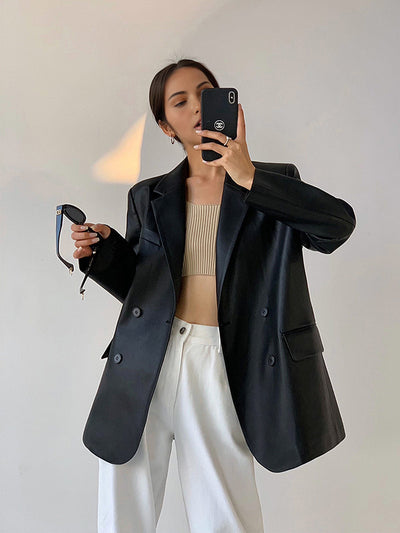 Tessa | Legerer Blazer aus Kunstleder mit Reverskragen