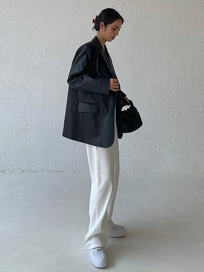 Tessa | Legerer Blazer aus Kunstleder mit Reverskragen