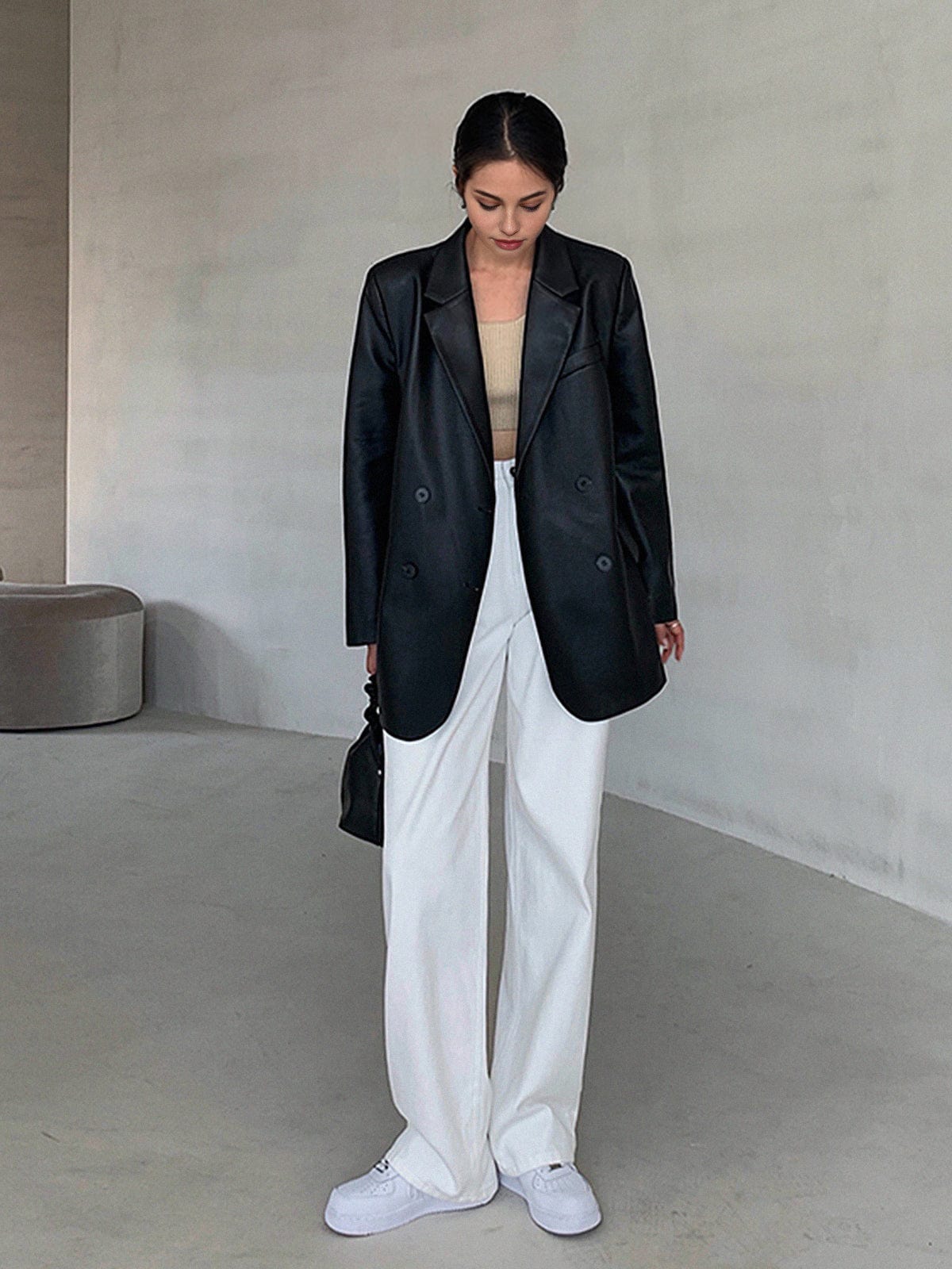 Tessa | Legerer Blazer aus Kunstleder mit Reverskragen