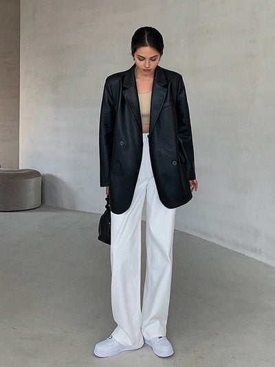 Tessa | Legerer Blazer aus Kunstleder mit Reverskragen