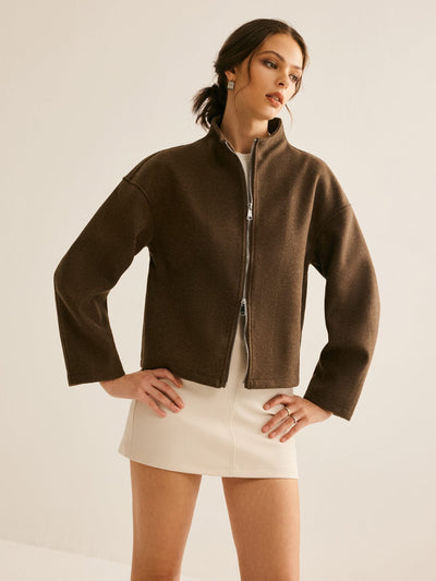 Lia | Kurze braune Jacke mit Stehkragen – Minimalistisch und elegant