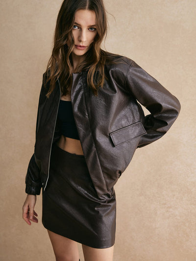 Elena | Trendige Leder-Bomberjacke – Modern & Lässig