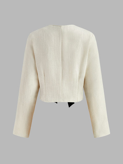 Silke | Eleganter Weißer Tweed-Blazer mit Schwarzen Satin Schleifen