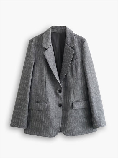 Jana | Klassischer oversized grauer Pinstripe-Blazer mit zwei Knöpfen für Damen