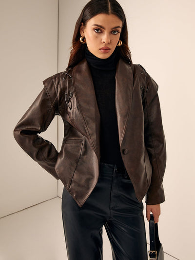 Valeria | Taillierter Lederblazer mit Gürtel – Elegant & Modern