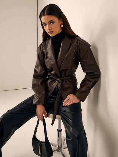 Valeria | Taillierter Lederblazer mit Gürtel – Elegant & Modern
