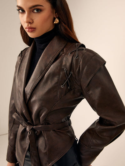 Valeria | Taillierter Lederblazer mit Gürtel – Elegant & Modern