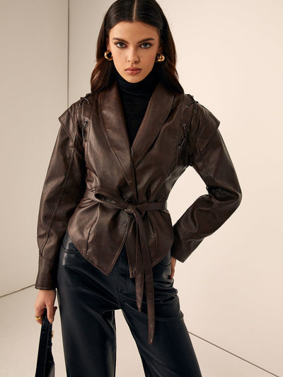 Valeria | Taillierter Lederblazer mit Gürtel – Elegant & Modern