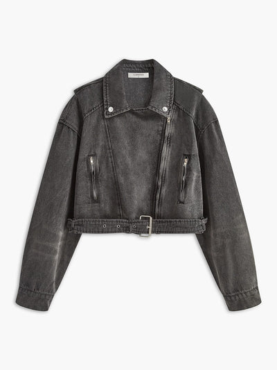 Lara | Schwarze Cropped Bikerjacke aus Denim – Für den ultimativen Rock-Chic-Look