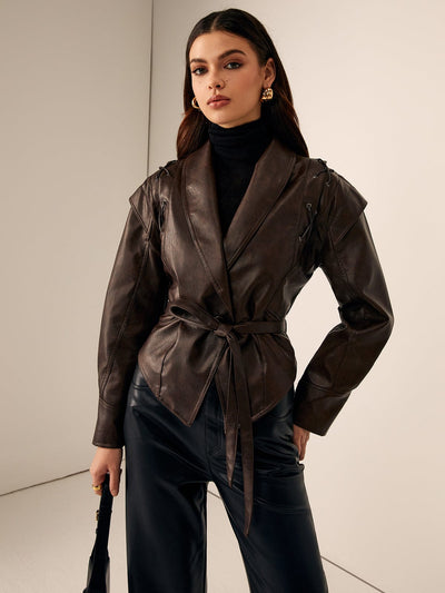 Valeria | Taillierter Lederblazer mit Gürtel – Elegant & Modern