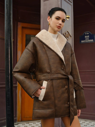 Emma | Kunstlederjacke mit Fleece-Innenseite und Gürtel Zendoo.de