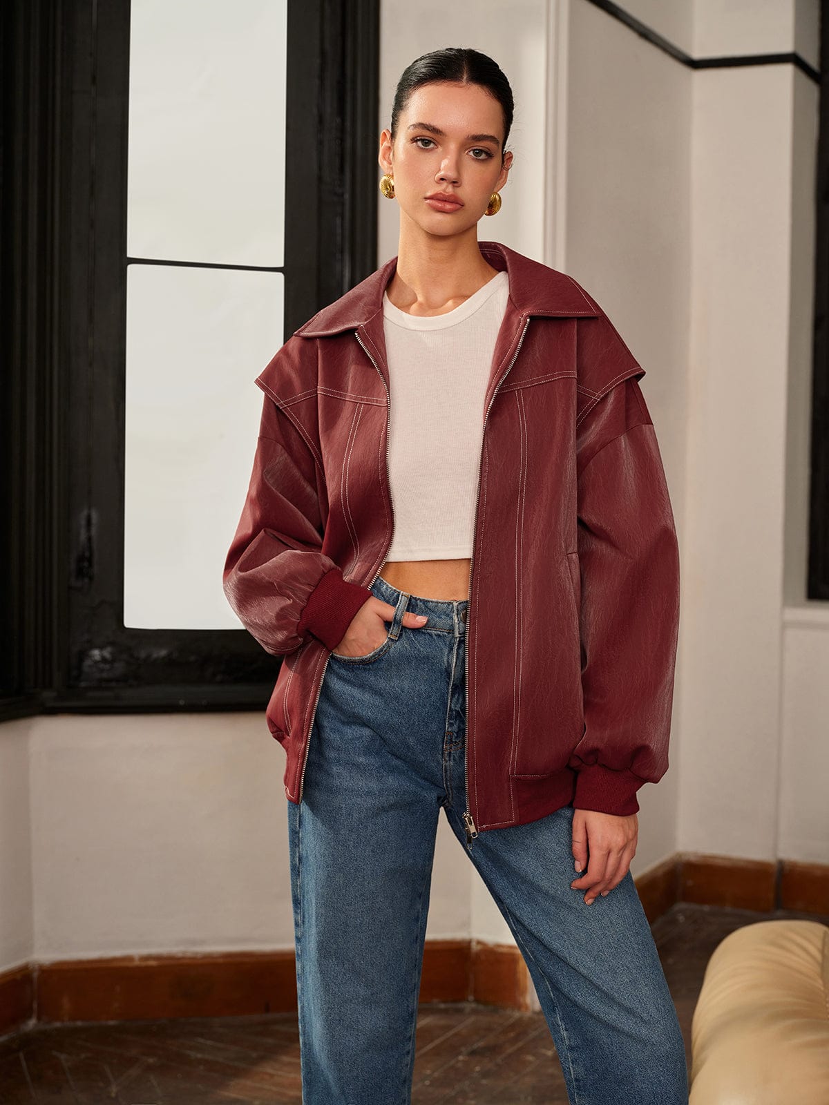 Amelie | Bordeauxrote Jacke mit sportivem Akzent